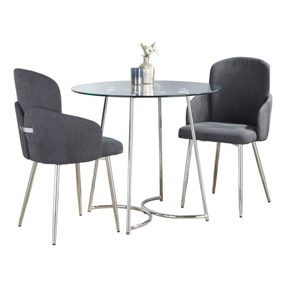 Cece Dahlia - 3 Piece Contemporary Dining Set - Chrome / Clear / Gray Lumi Source