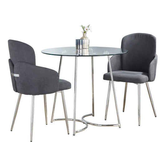 Cece Dahlia - 3 Piece Contemporary Dining Set - Chrome / Clear / Gray Lumi Source