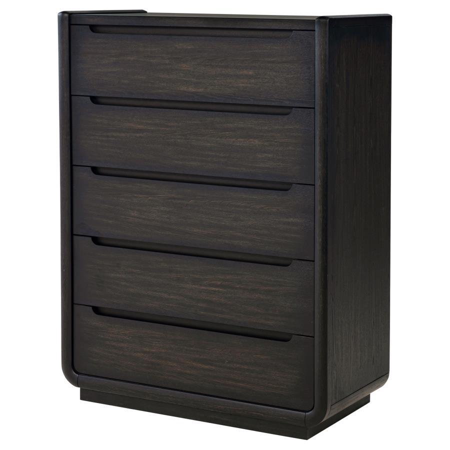 Leandro - 5-Drawer Bedroom Chest Of Drawers - Burnished Black Coaster Fine Furniture