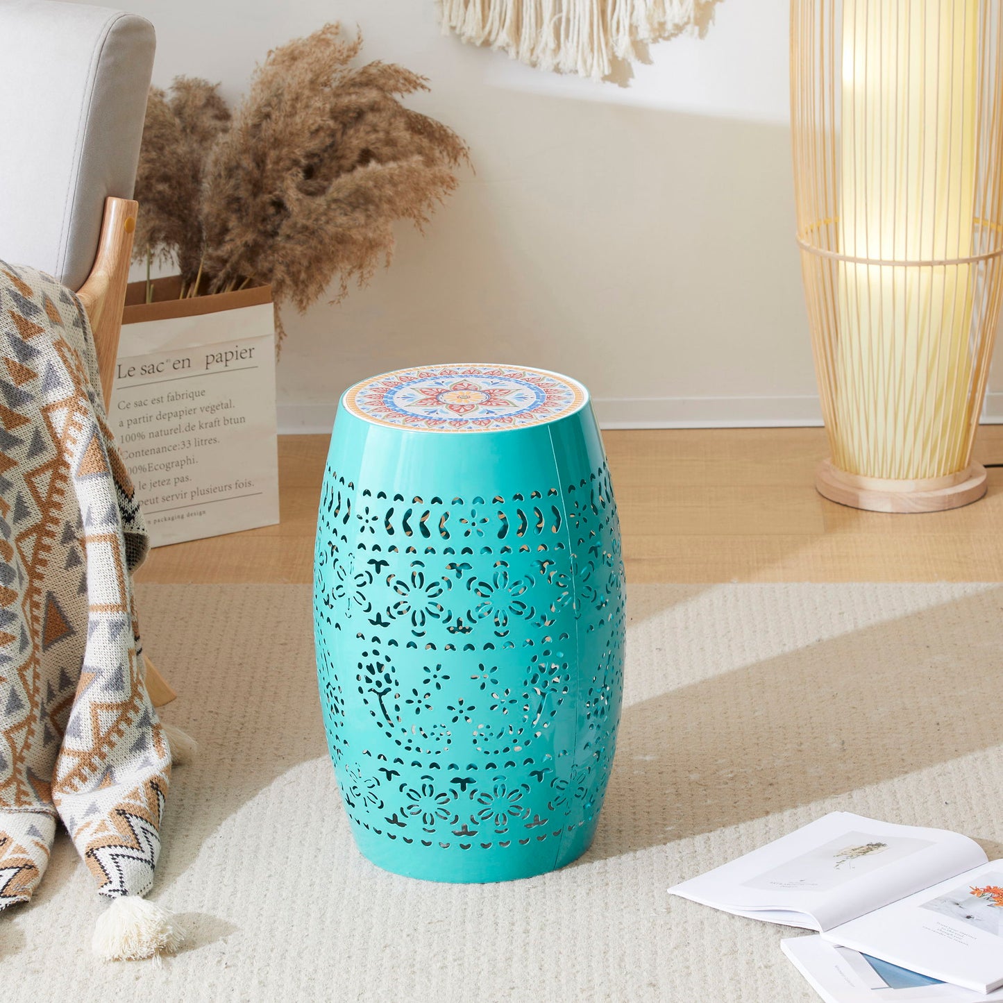 Ruby - Boho Mosaic Side Table With Ceramic Tile Top Noble House