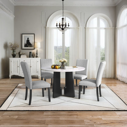 5 Piece Round Dining Table Set, Dining Table And 4 Upholstered Chairs For Dining Room, Kitchen Room, Living Room - White / Gray Hearth and Haven
