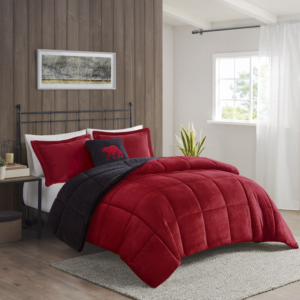 Alton - King Down Alternative Comforter Set - Red / Black Woolrich