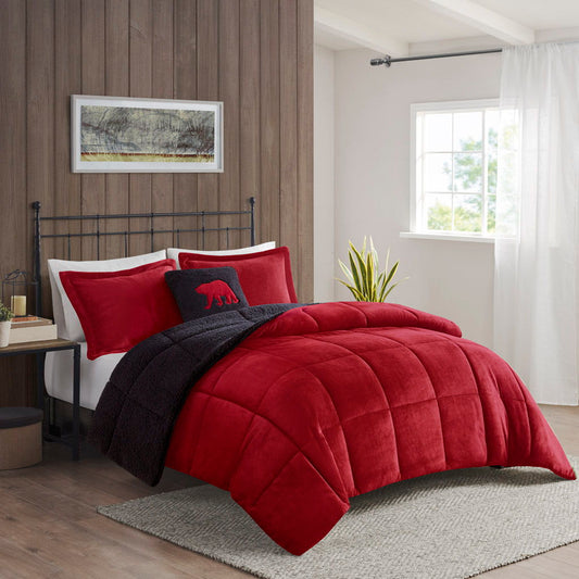 Alton - King Down Alternative Comforter Set - Red / Black Woolrich