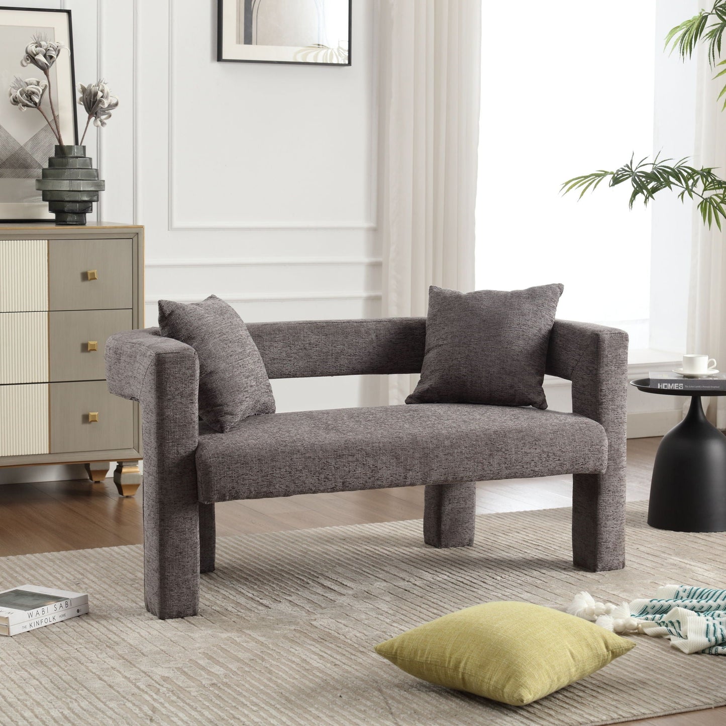 Modern Chenille Loveseat Sofa, Comfy Upholstered 2 Seater Home Essentials