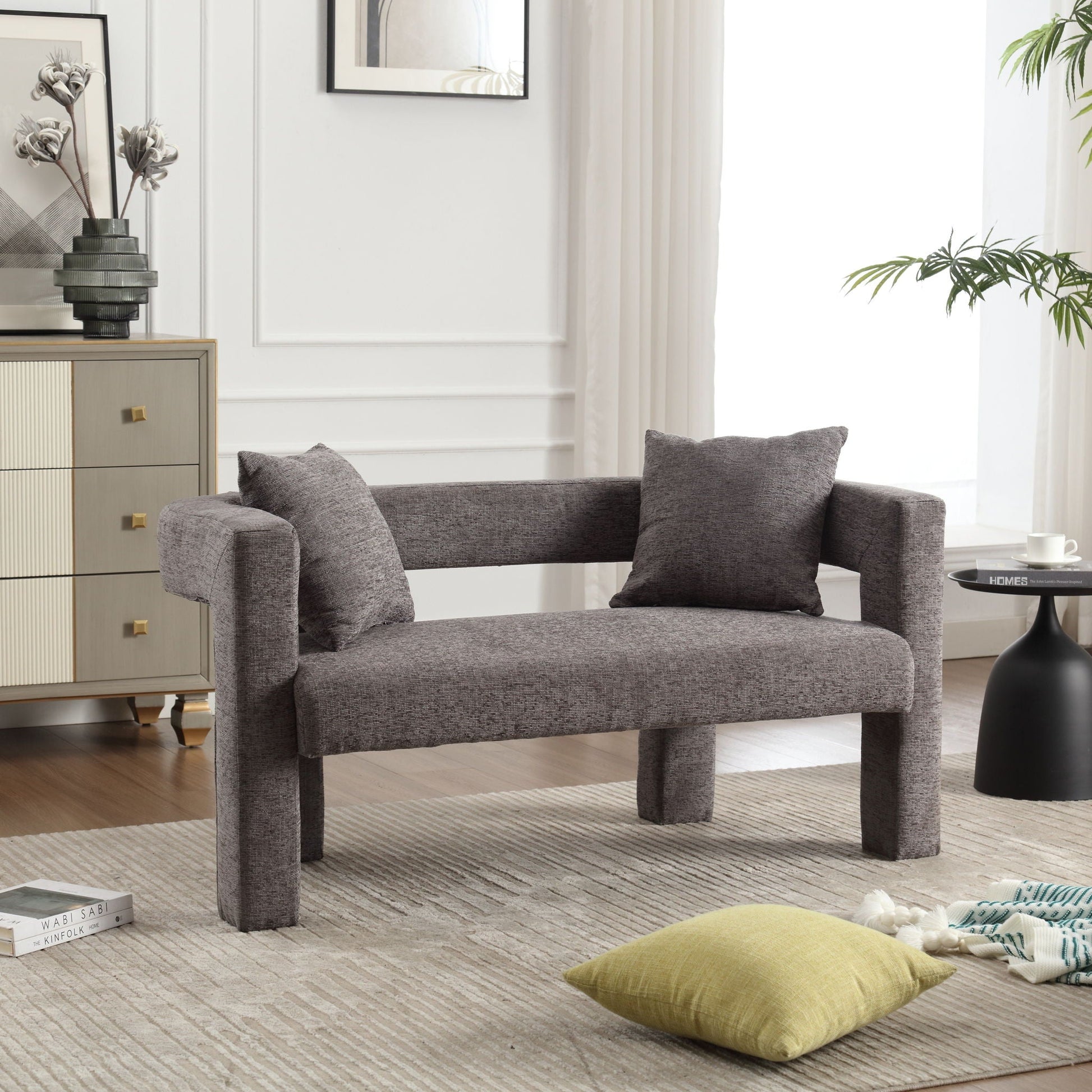 Modern Chenille Loveseat Sofa, Comfy Upholstered 2 Seater Home Essentials