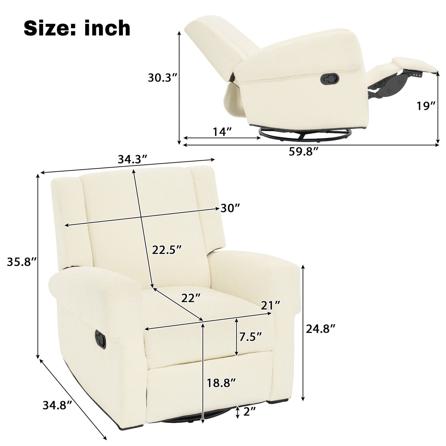 Manual Recliner Chair With Swivel Rocker Function, Dual Recline Angles Noble House