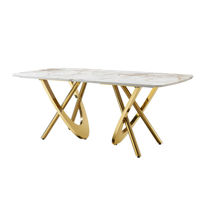 Marble Pattern Dining Table With Stainless Steel Base, Rectangular, Seats 6 Or 8 - Gold Home Essentials