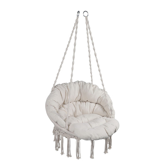 Macrame Hanging Hammock Chair With Cushion, Cotton Rope Swing For Indoor And Outdoor Use, 330 Lbs Capacity - Beige Home Essentials
