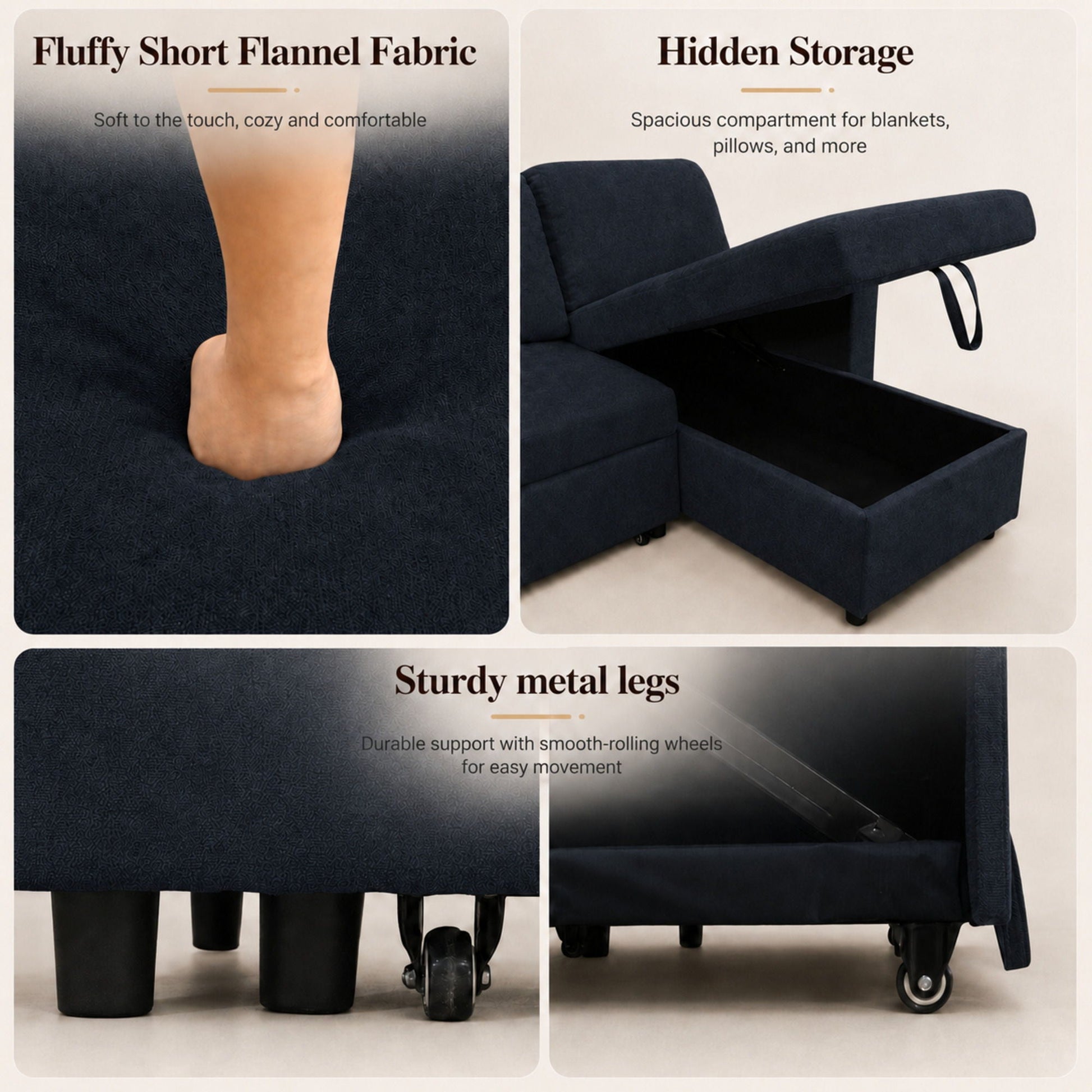 L - Shaped Convertible Sofa Bed With Storage Chaise Home Essentials