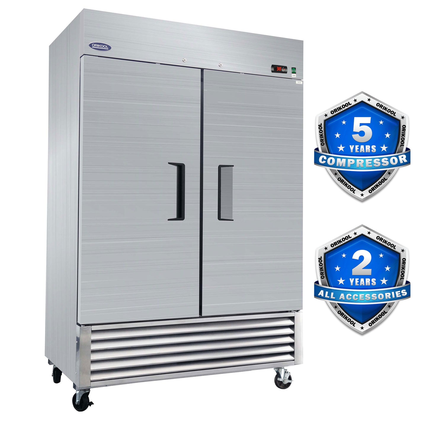 54" Commercial Refrigerator 49 Cu.Ft With 2 Solid Door Reach-In Refrigerators Stainless Steel Etl Approved Upright Fridge Storage - Silver