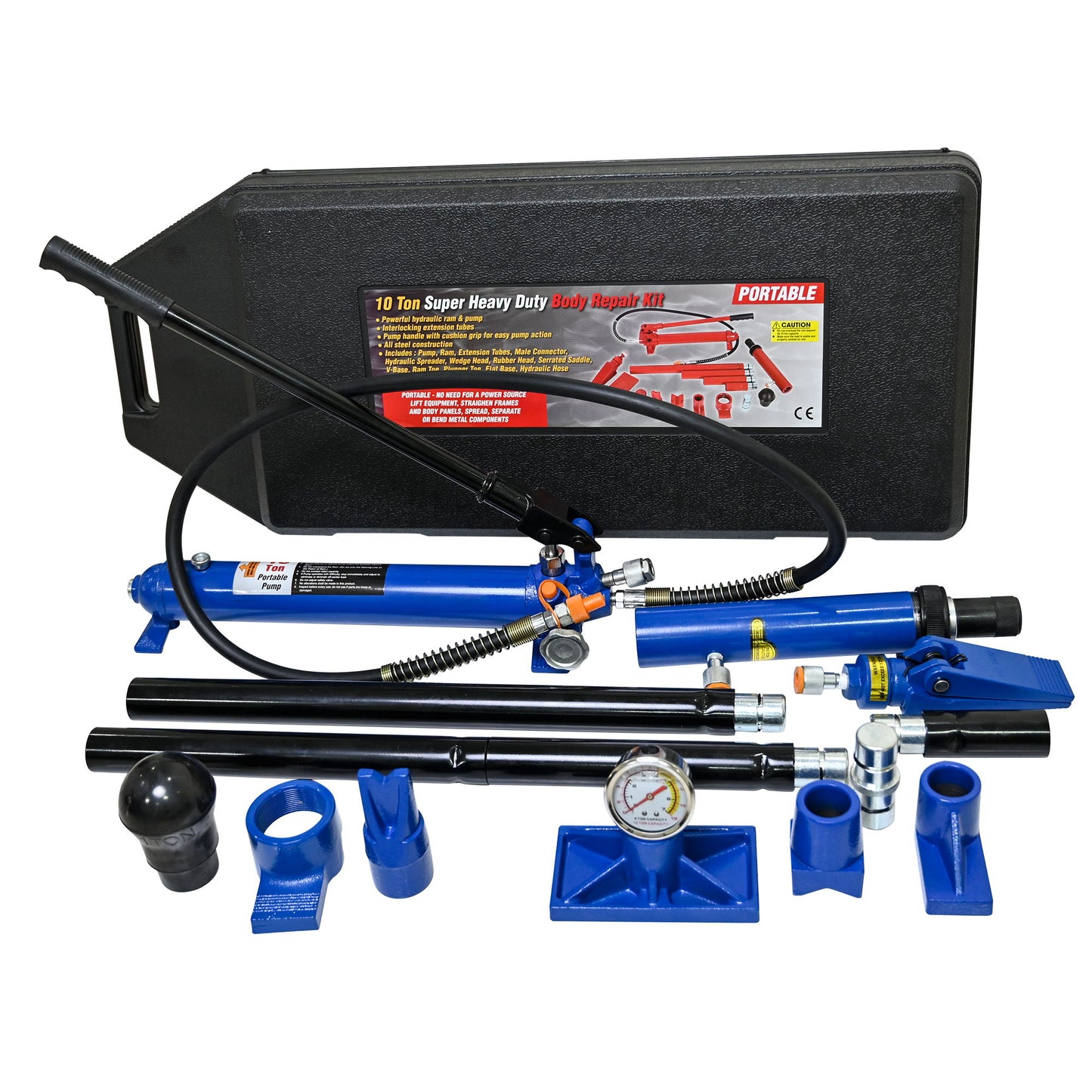 10 Ton Portable Hydraulic Equipment Kit For Metal Work - Black / Blue Daily Nest
