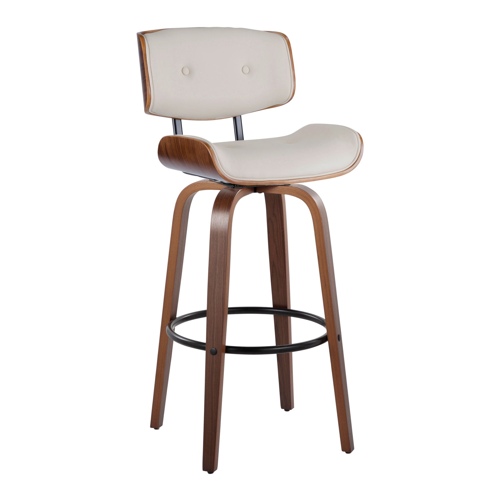 Lombardi - Mid-Century Modern Fixed Height Barstool With Swivel With Round Footrest (Set of 2) Lumi Source
