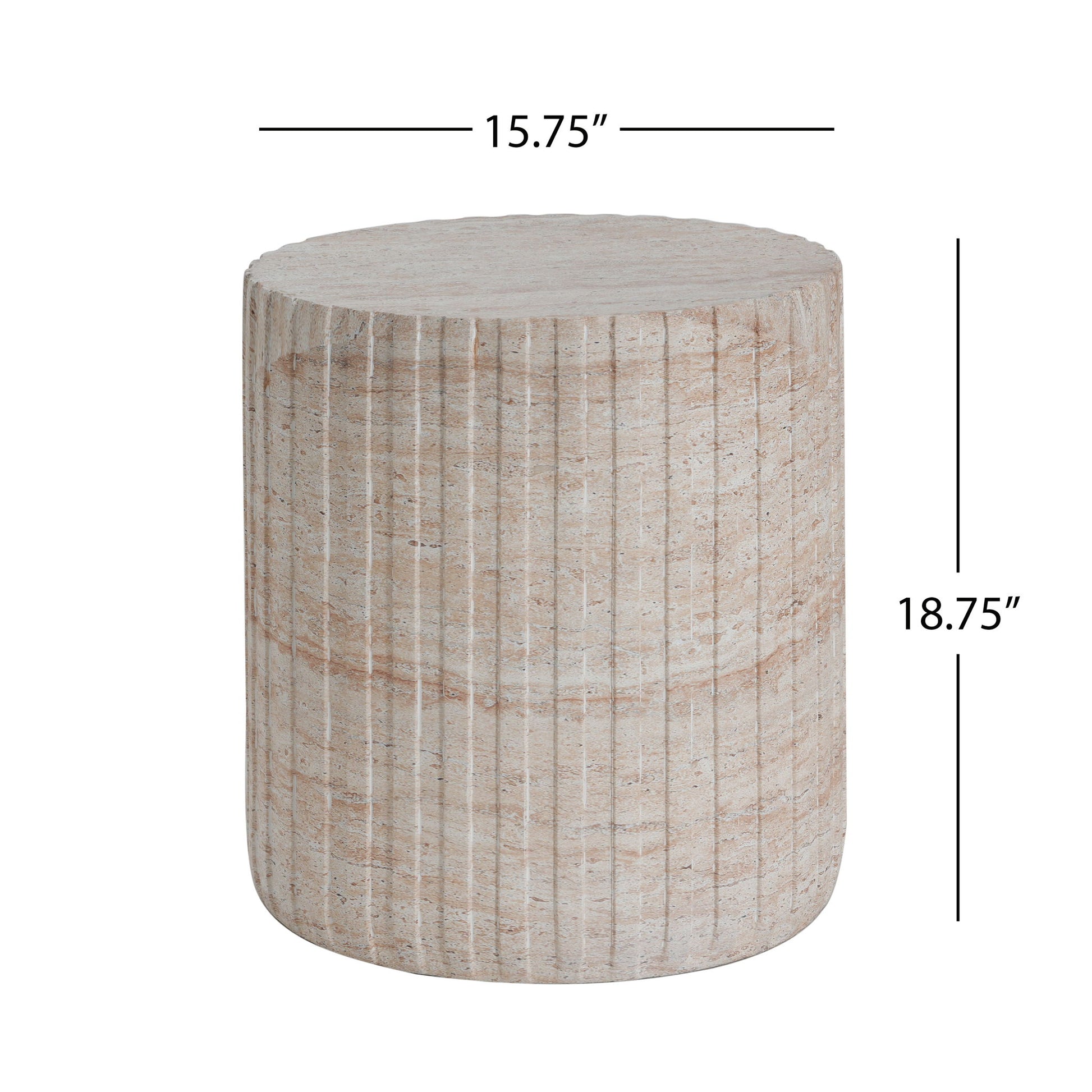 Elegant Outdoor / Indoor Lightweight Concrete Side Table With Travertine - Beige Noble House