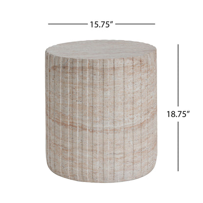 Elegant Outdoor / Indoor Lightweight Concrete Side Table With Travertine - Beige Noble House