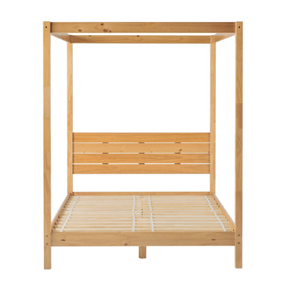 Queen Canopy Bed Frame Modern Minimalist Boho - Natural Pine Walker Edison