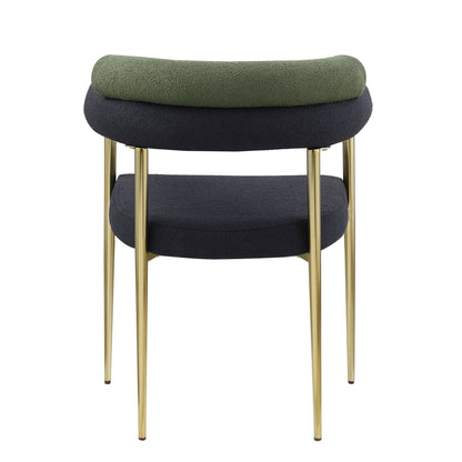 Dining Chairs (Set of 2), Mid-Century Modern Dining Chairs, Kitchen Dining Room Chairs, Round Boucle Backrest Sherpa Dining Chair With Brushed Bronze Metal Legs Home Essentials