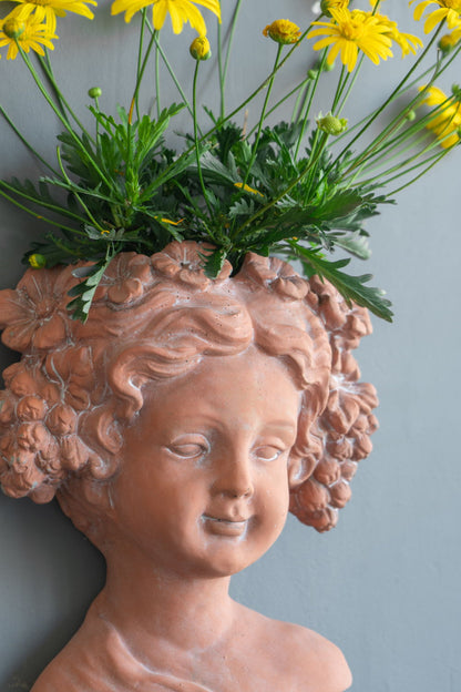 8X4X9" Visage Head Bust Planter, Home Wall Planter - Brown