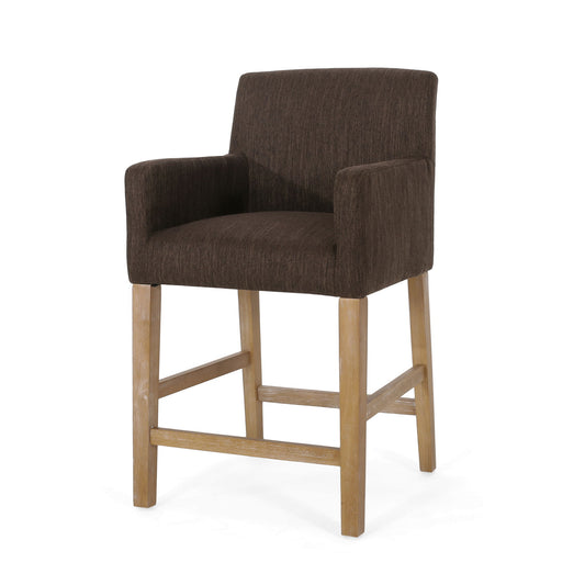 Charmed Upholstered Counter Stool With H Frame Base And Round Arms Noble House