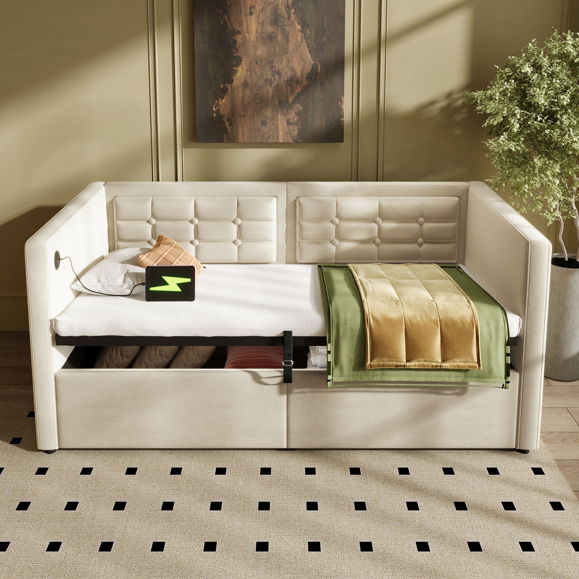 Upholstered Hydraulic Storage Daybed With USB & Type C Charging Artistry At Home