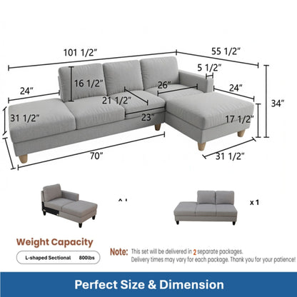 L - Shaped Sectional Sofa With Chaise & Ottoman Home Essentials