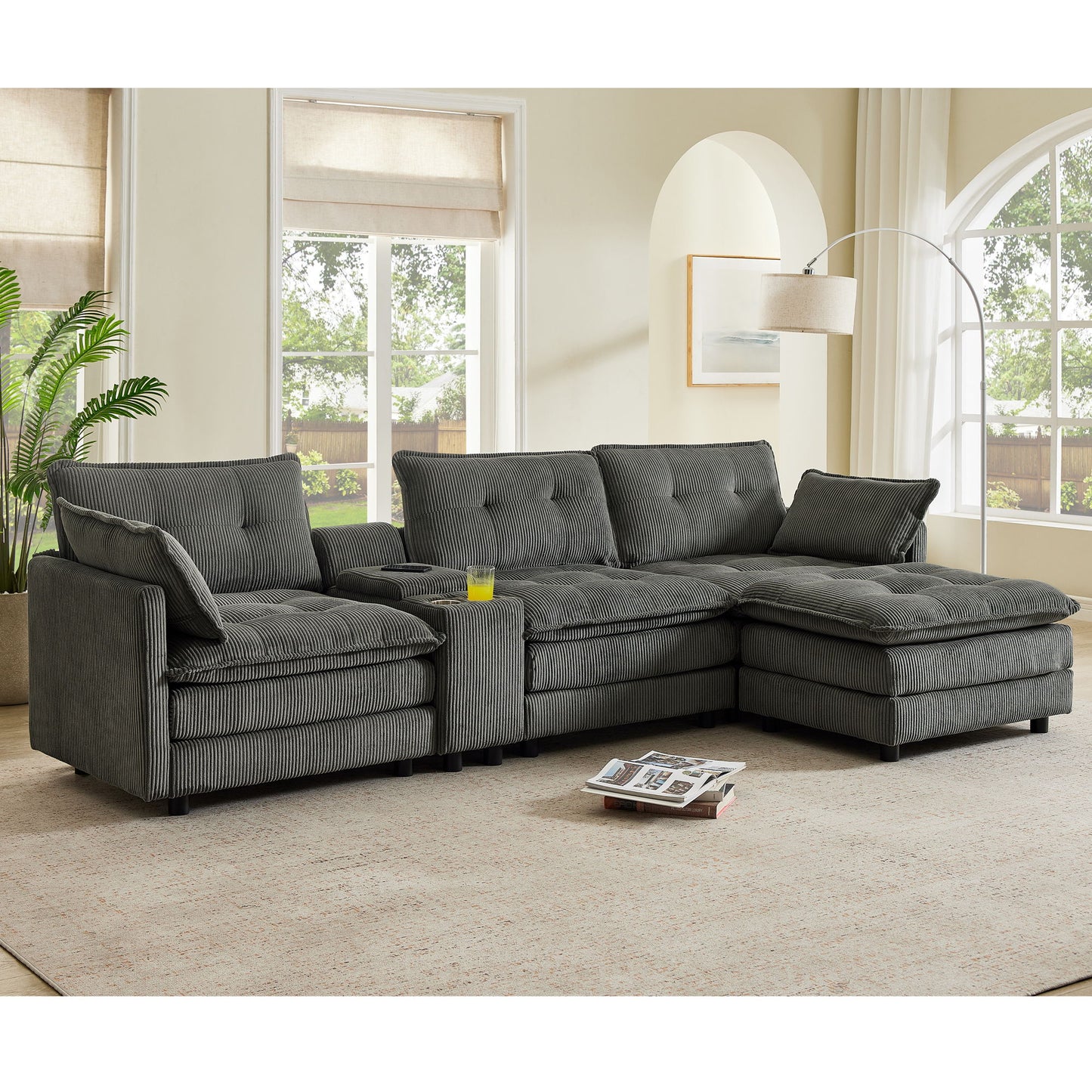Oversized Modular Sectional Sofa With Multi Functional Console Home Essentials