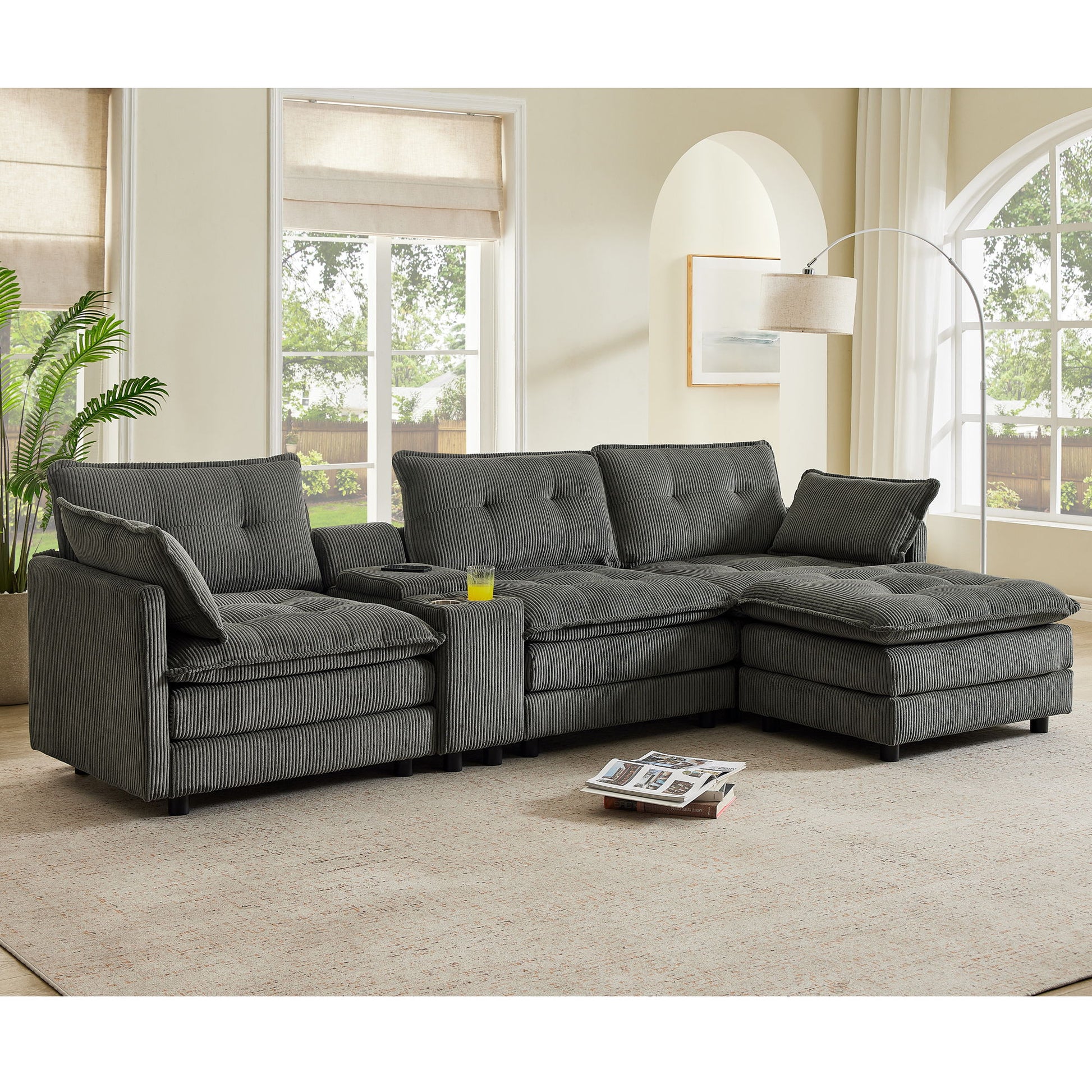 Oversized Modular Sectional Sofa With Multi Functional Console Home Essentials