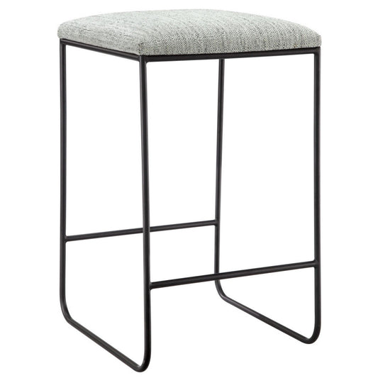 Counter Stool With Faux Linen Seat - Heathered Gray / Matte Black JLA