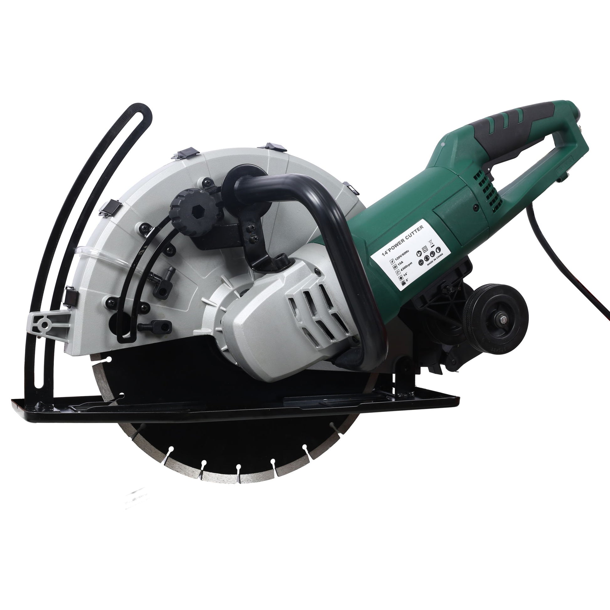 Portable Electric Corded Circular Concrete Saw 14" Wet / Dry Cutter 2600W Green Steel With Water Line & Guide Roller - Green Daily Nest