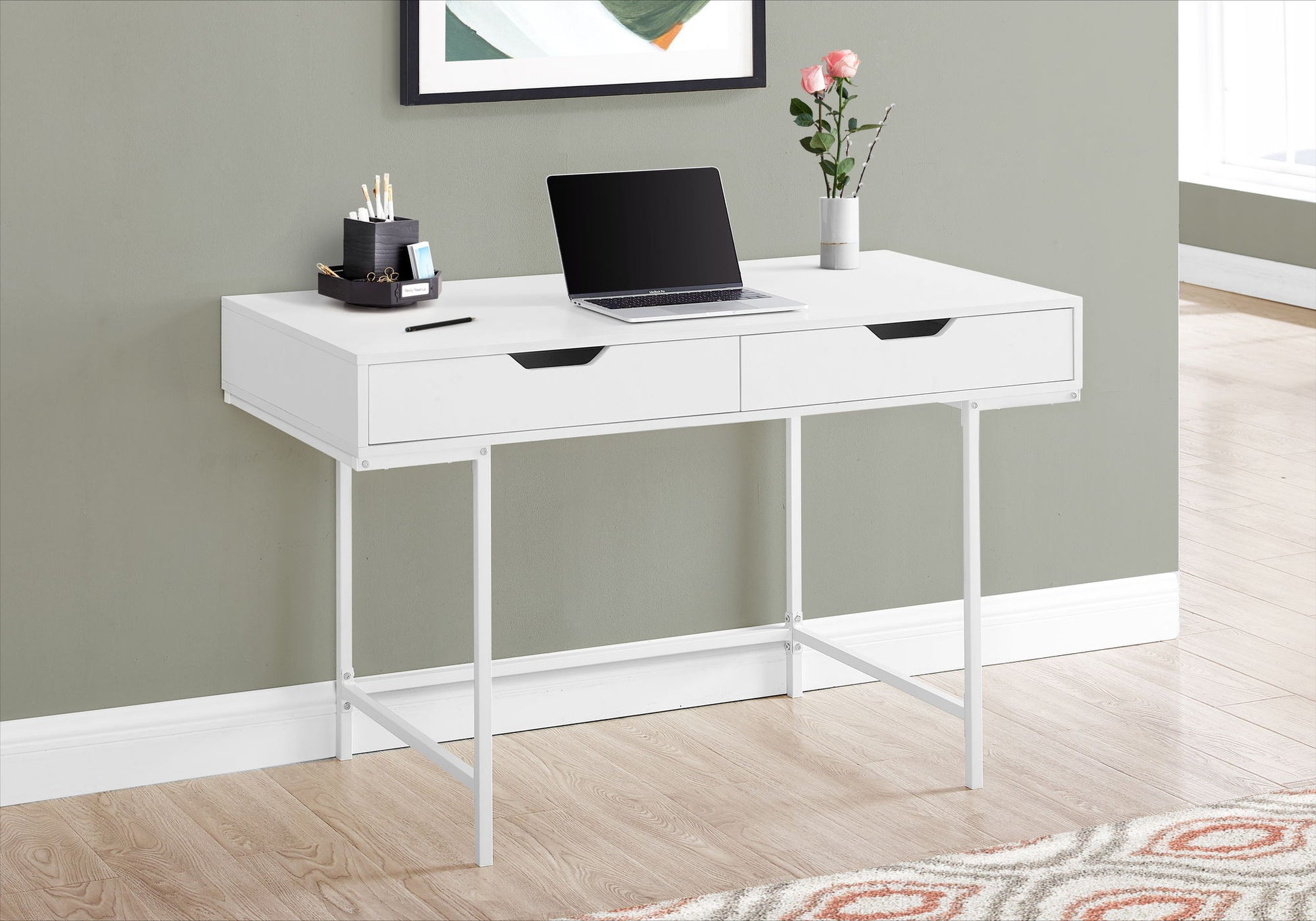 Computer Desk For Home Office, Storage Drawers, Marble Look Contemporary & Modern 8th Street