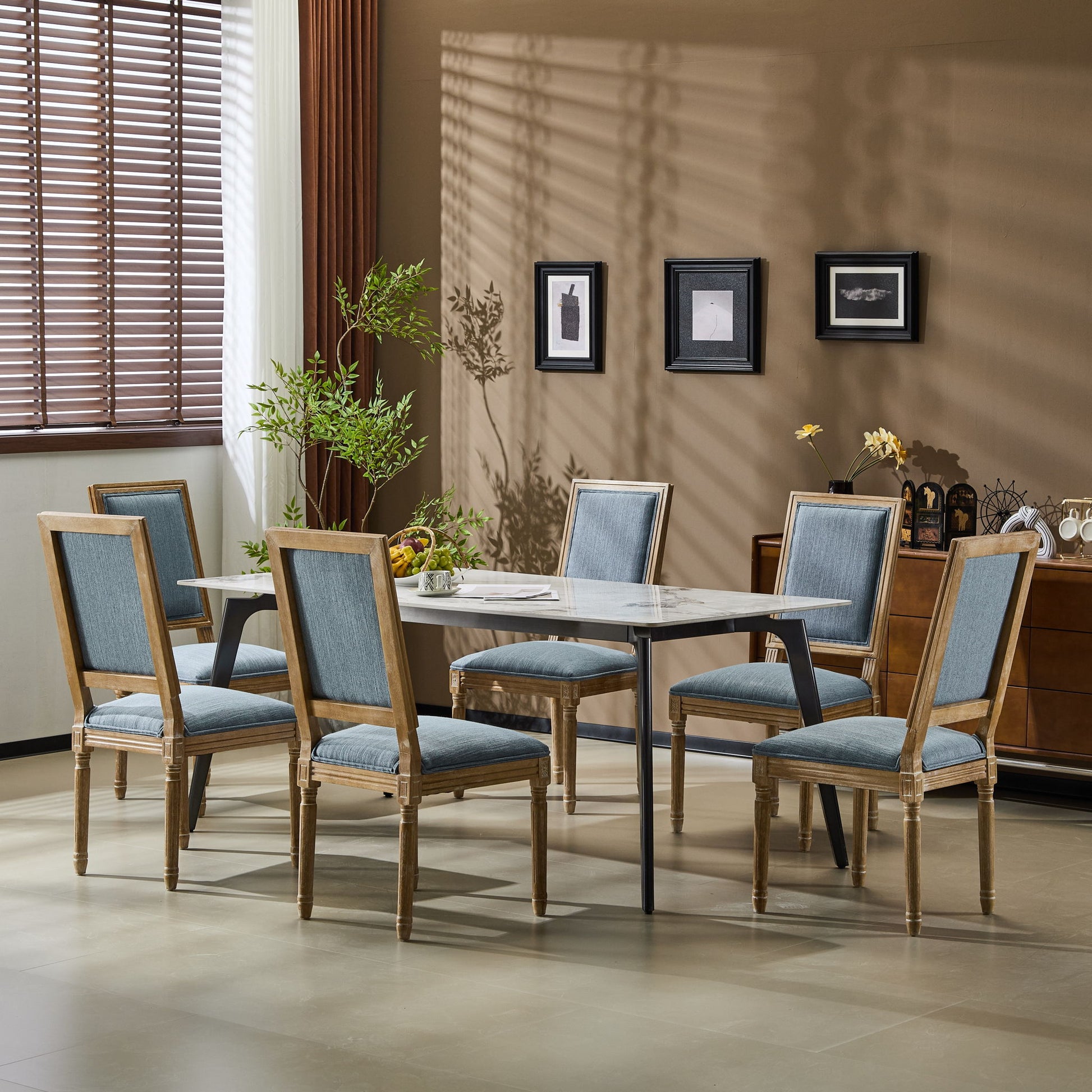 French Country Style Dining Chair With Upholstered Seating And Fluted Legs Noble House