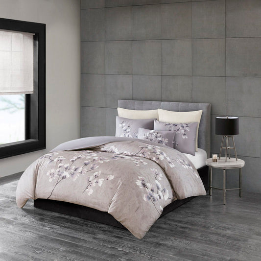 Sakura Blossom - King 3 Piece Sateen Printed Comforter Set - Lilac N Natori