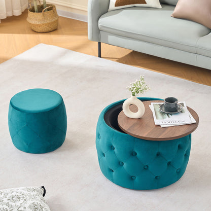 Nesting Ottomans 2 Piece With Tray, 4 In 1 Function Home Essentials