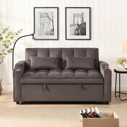 Modern Velvet Loveseat Futon Sofa With Pullout Bed, Adjustable Reclining Backrest, Toss Pillows Home Essentials