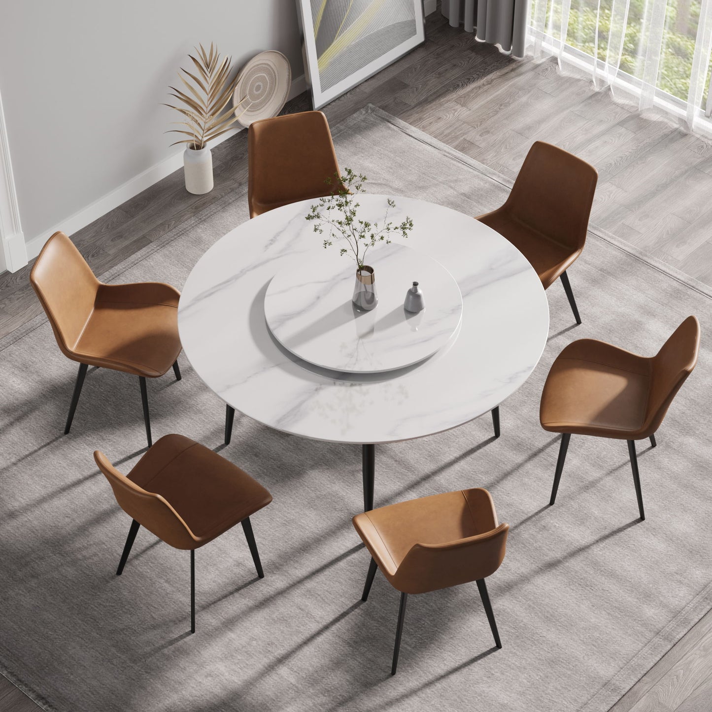 Modern Artificial Stone Round Dining Table, Can Accommodate 6 People Artificial Stone Turntable - White Home Essentials
