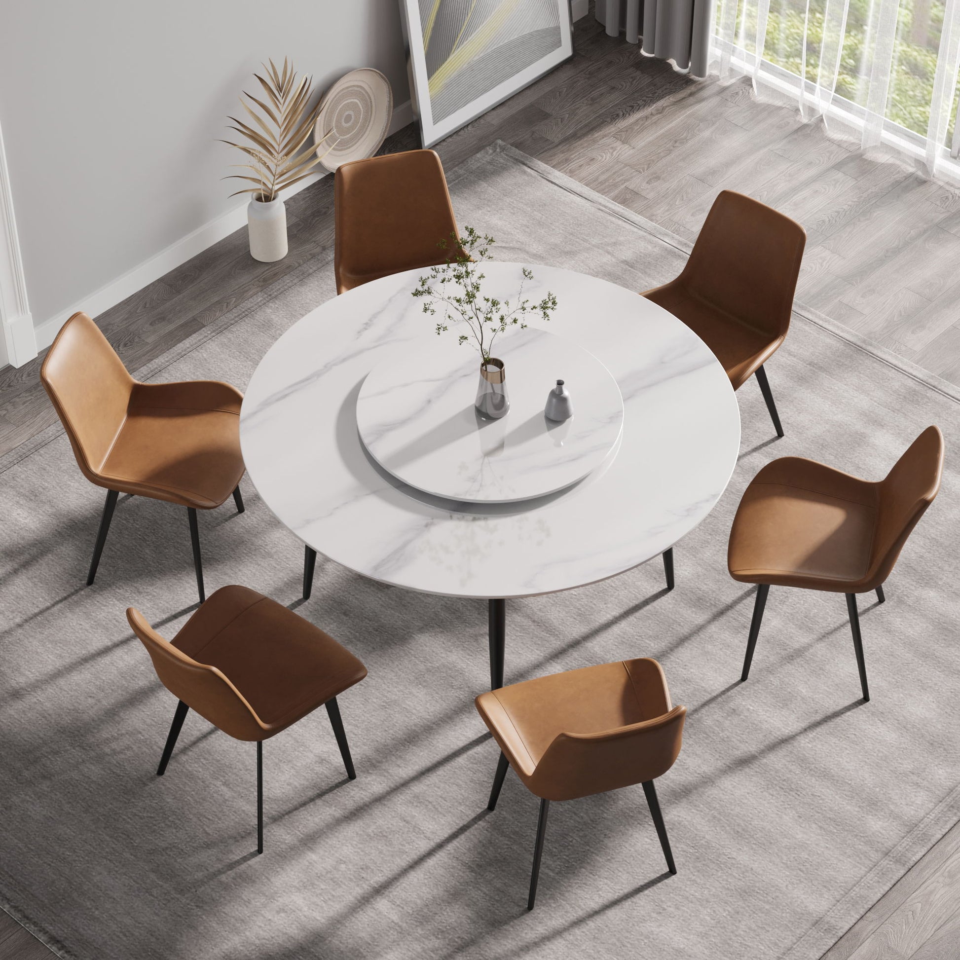 Modern Artificial Stone Round Dining Table, Can Accommodate 6 People Artificial Stone Turntable - White Home Essentials