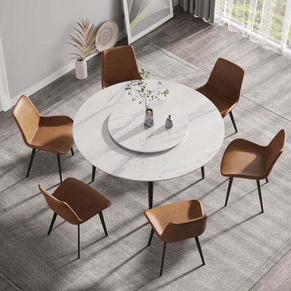Modern Artificial Stone Round Dining Table, Can Accommodate 6 People Artificial Stone Turntable - White Home Essentials