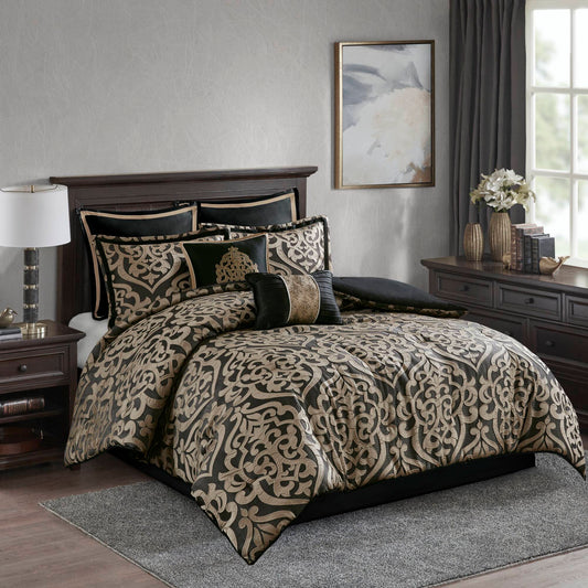 Odette - 8 Piece Queen Comforter Set - Black Madison Park