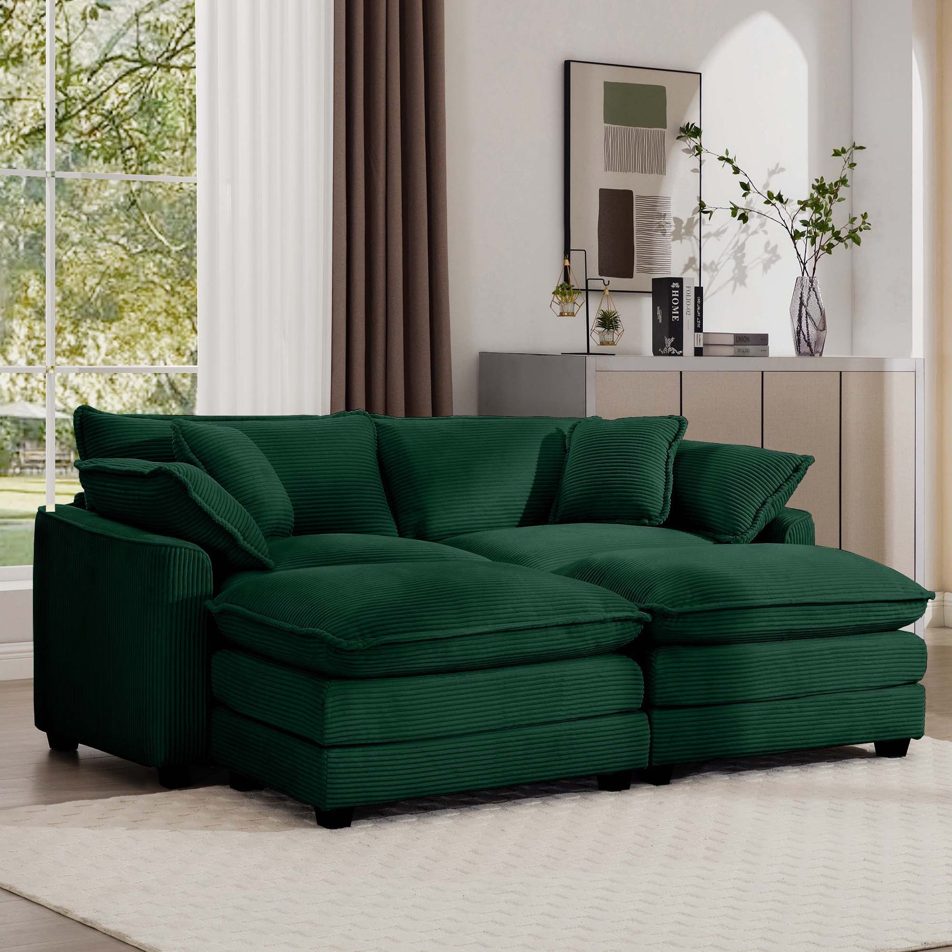 Modern Oversized Modular Cushion Sofa With Ottoman, Low Back, Deep Seating Sofa Set Home Essentials