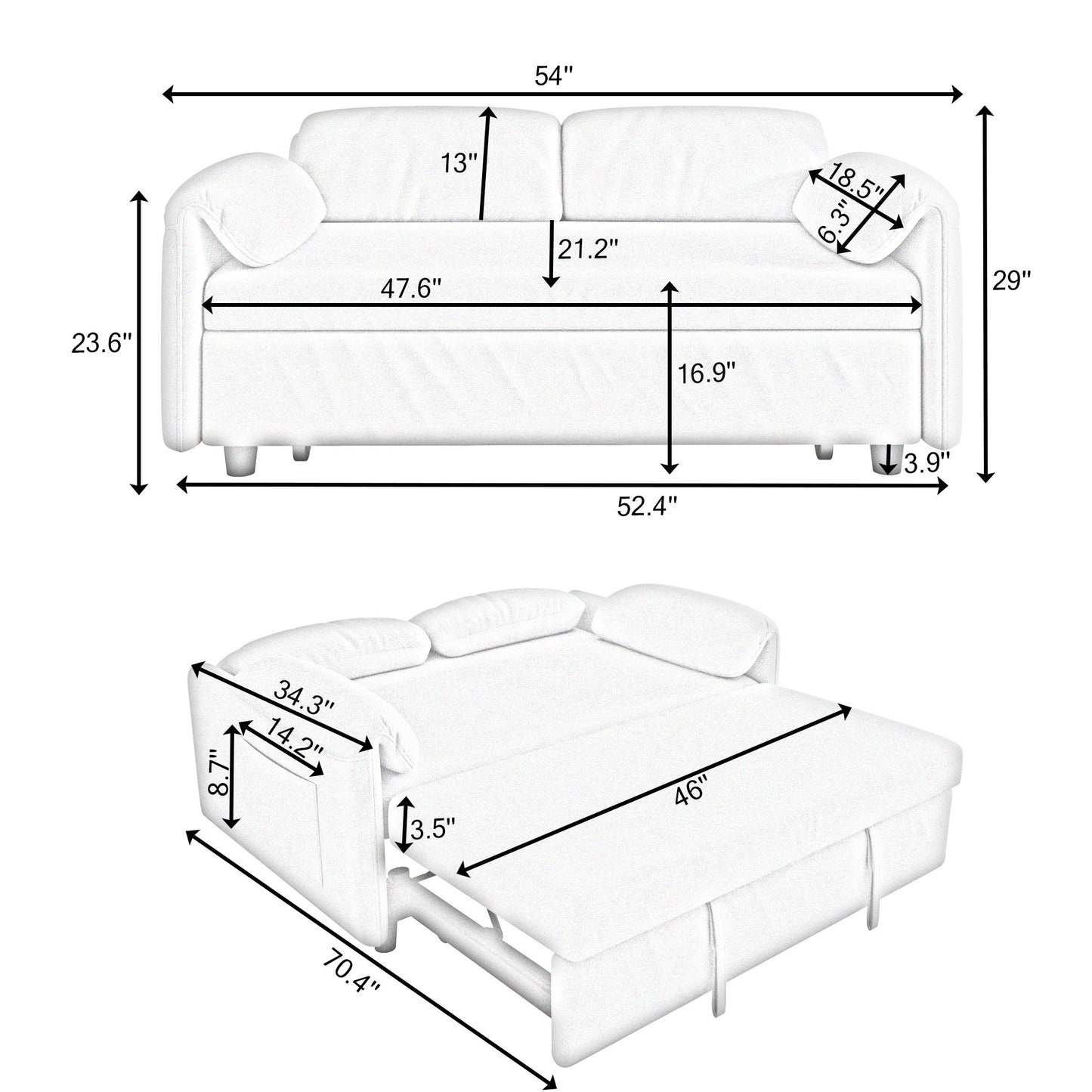 Sofa, Dual Purpose Lounge With Retractable Queen Size Bed Home Essentials