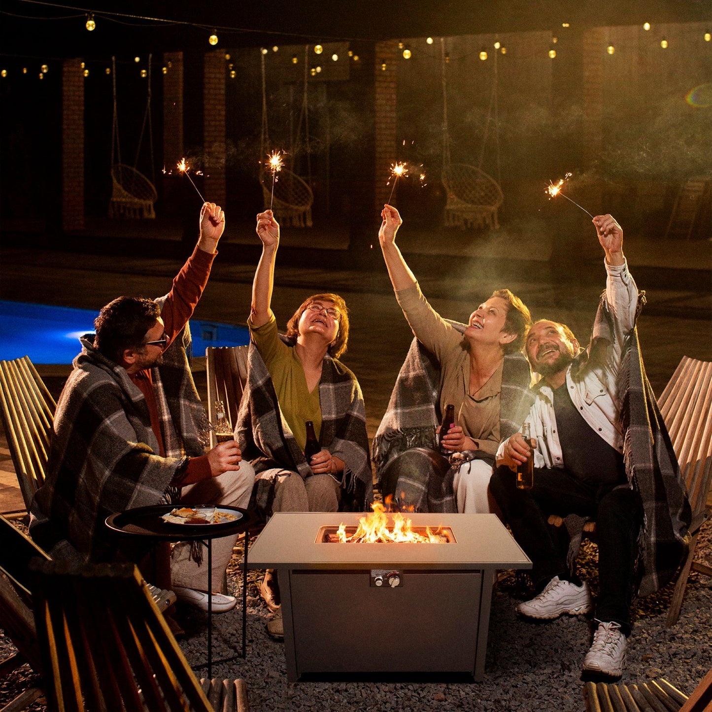 Outdoor Fire Pit Table With Lid Modern Design - Black LSI Patio Furniture