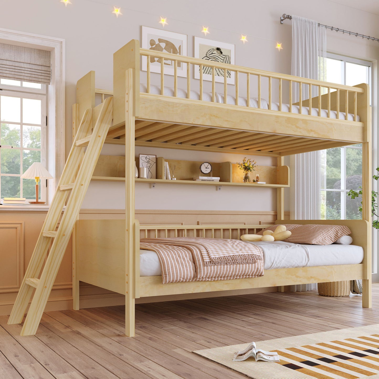 Bunk Bed With 3 Storage Shelves, Adjustable Ladder Left Or Right Hearth and Haven