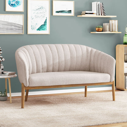 Mid Century Modern Loveseat With Channel Stitched Backrest Noble House