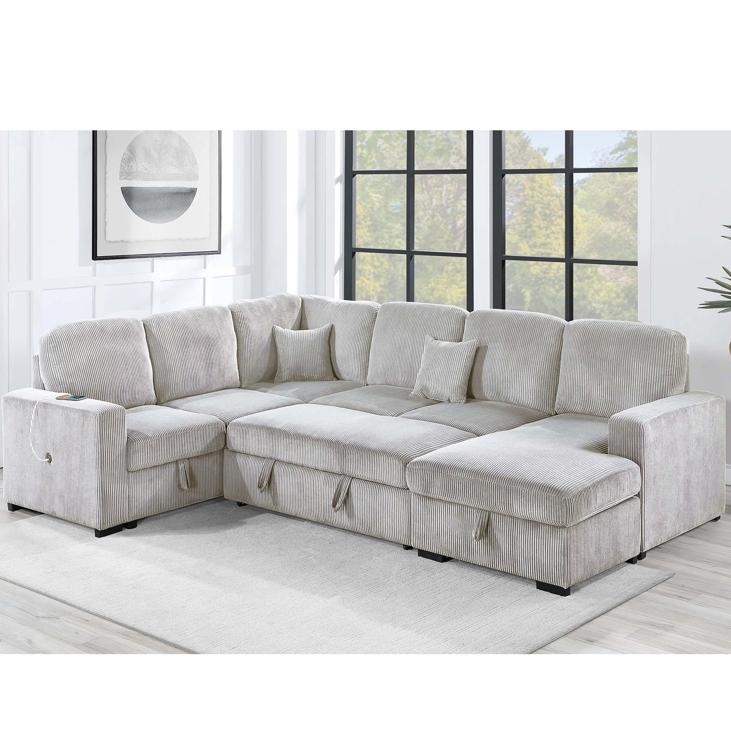 Modern Design Convertible Sectional Storage Bed With USB Port Home Essentials