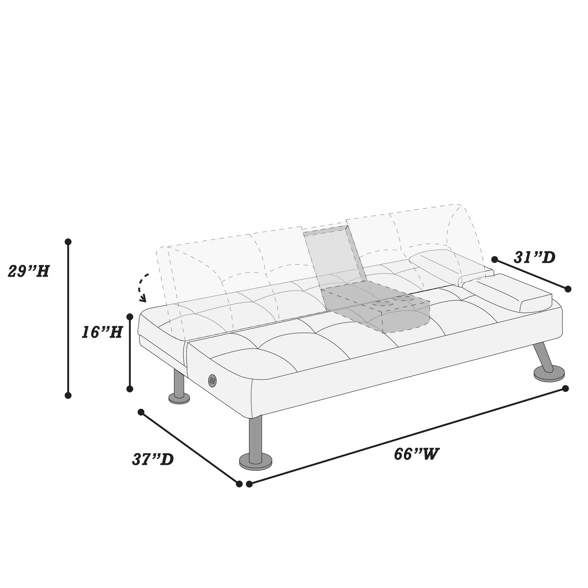 Adjustable Sofa With Fold Down Table And Cup Holders Home Essentials