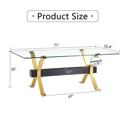 Modern Tempered Glass Dining Table With Metal Legs And Crossbars - Transparent Home Essentials