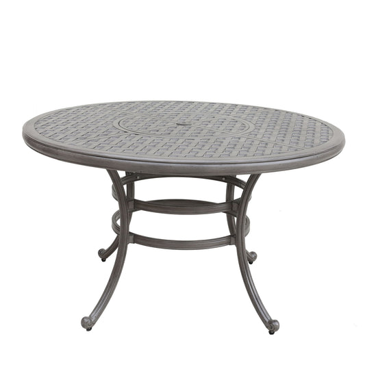 All-Weather And Durable 52" Round Cast Aluminum Round Dining Table With Umbrella Hole - Gray Home Essentials