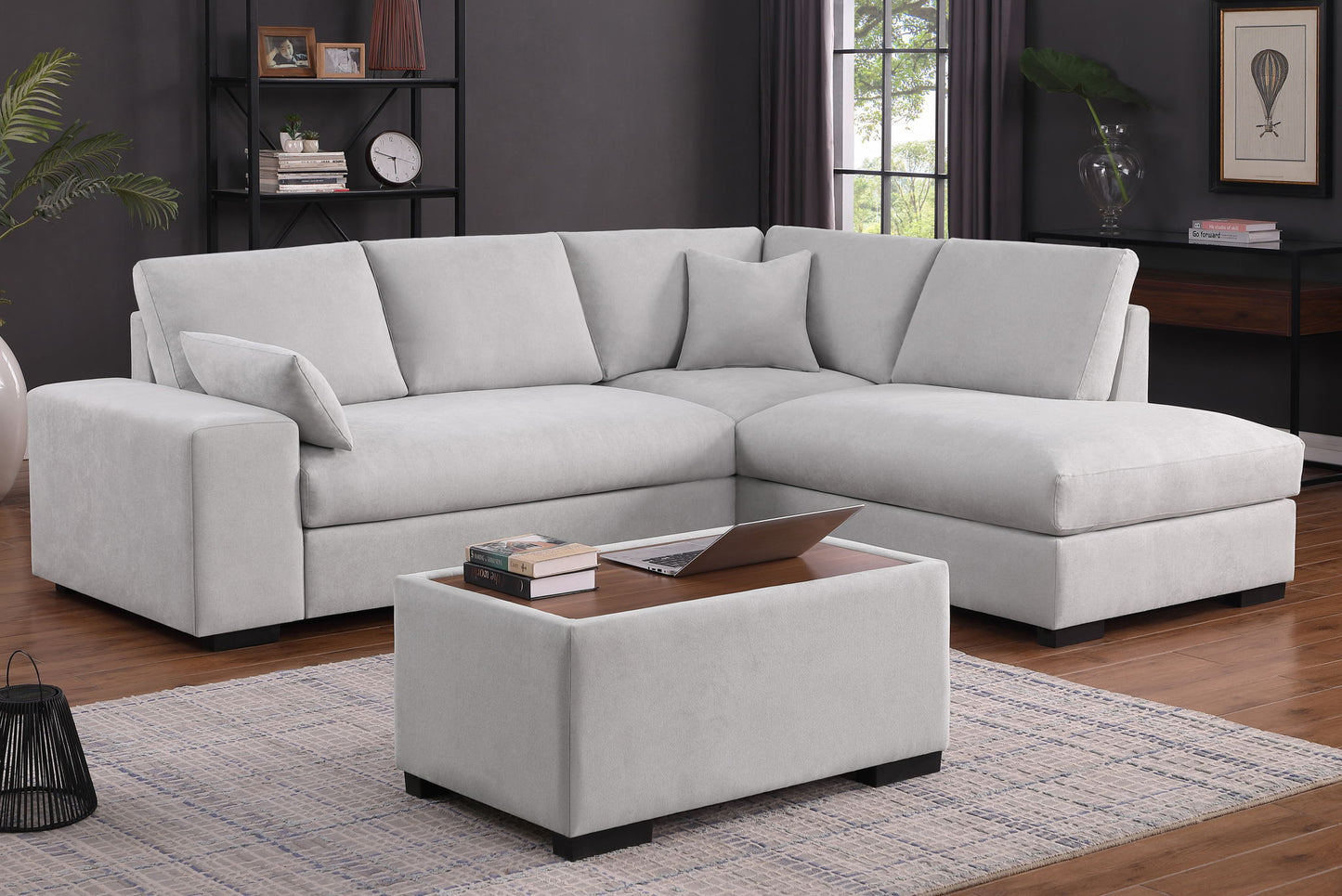 Joshua - 100" Sectional Sofa with Right Facing Chaise and Console Ottoman Lilola Home