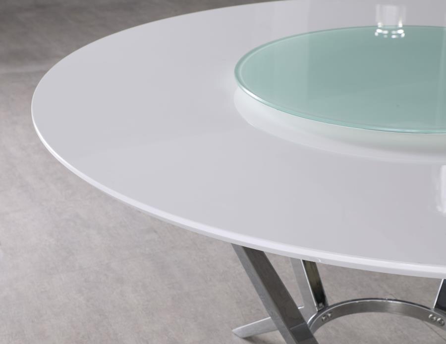 Abby - Round Lazy Susan Dining Table - White High Gloss CoasterElevations