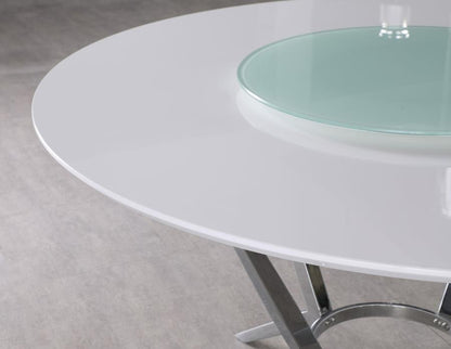 Abby - Round Lazy Susan Dining Table - White High Gloss CoasterElevations