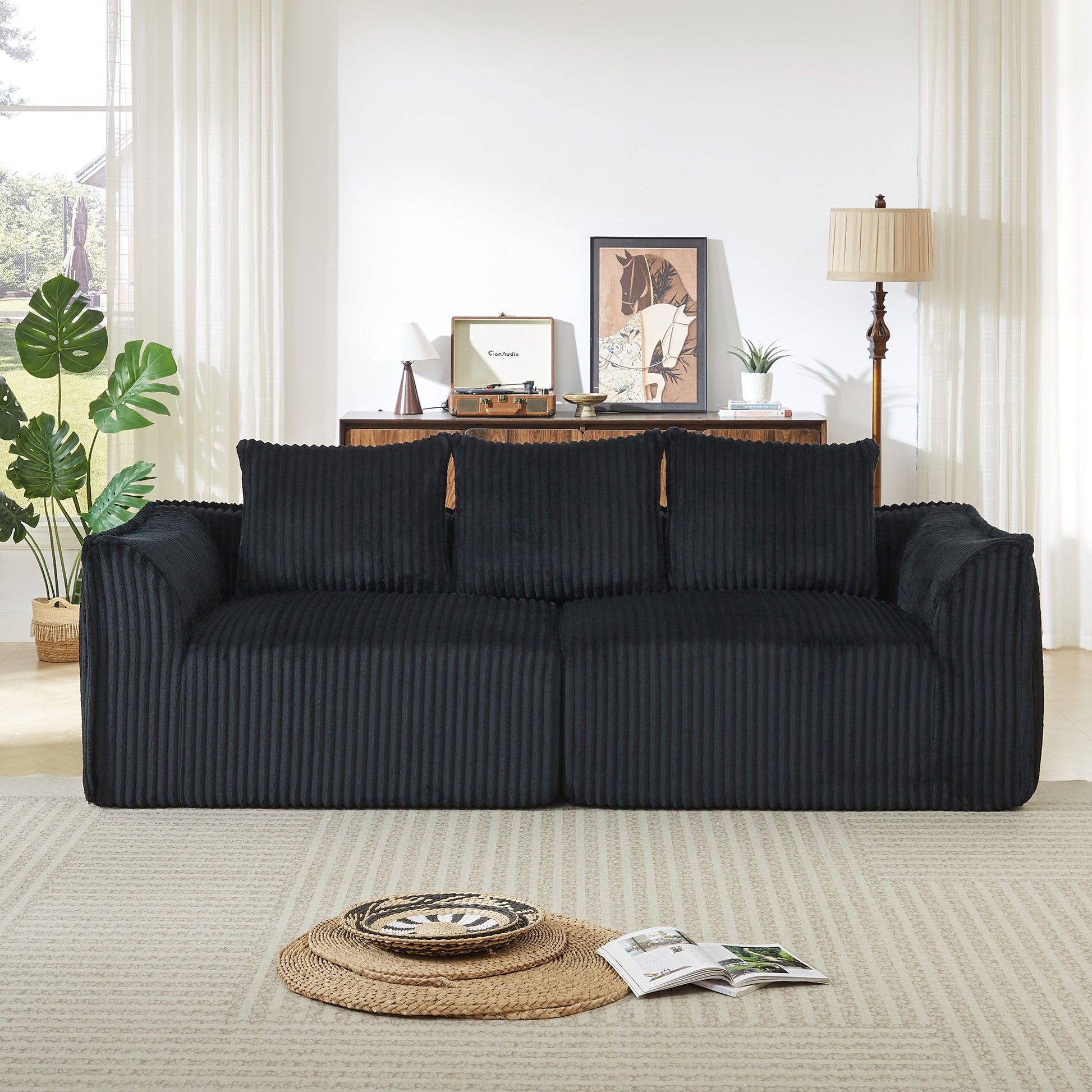 Minimalist 3 Seater Sofa With Curved Lines And Gently Sloped Backrest Home Essentials